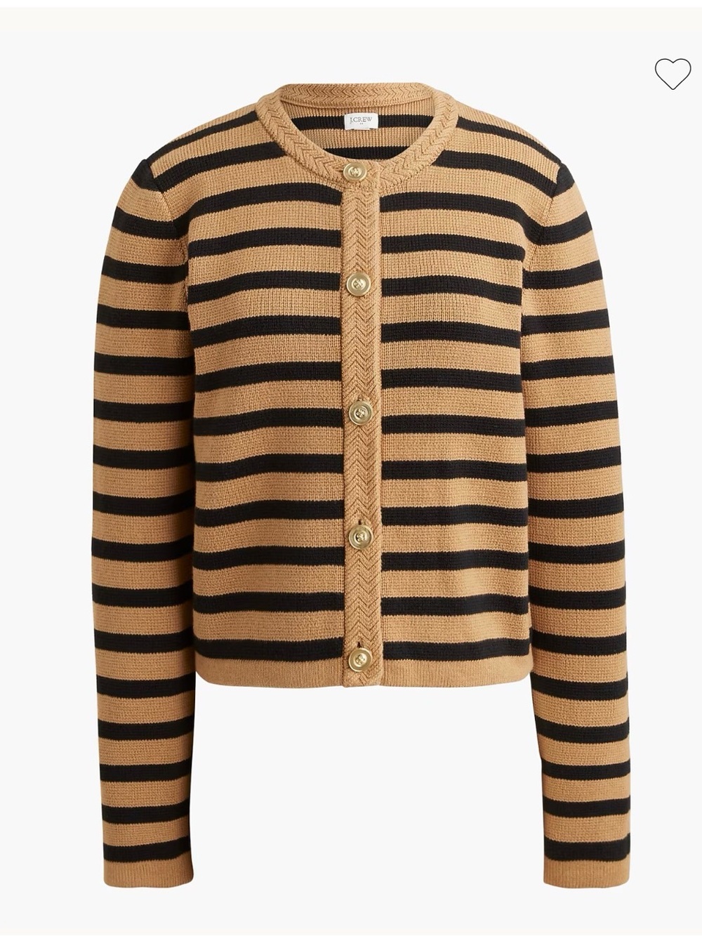 J. Crew Striped Button-Front Cardigan in Camel and Black